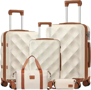 Somago Luggage Set of 3 Piece Suitcase Set Carry On Luggage with YKK Zipper TSA Lock ABS Hardside Luggage Spinner Wheels, Beige