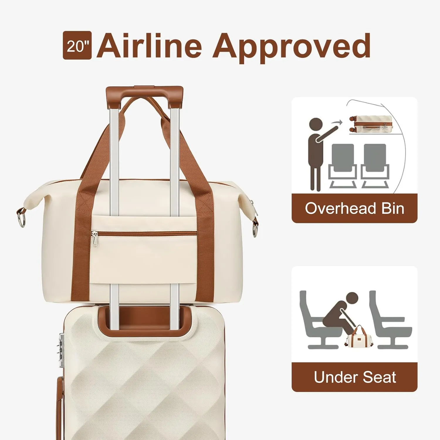 Somago Luggage Set of 3 Piece Suitcase Set Carry On Luggage with YKK Zipper TSA Lock ABS Hardside Luggage Spinner Wheels, Beige