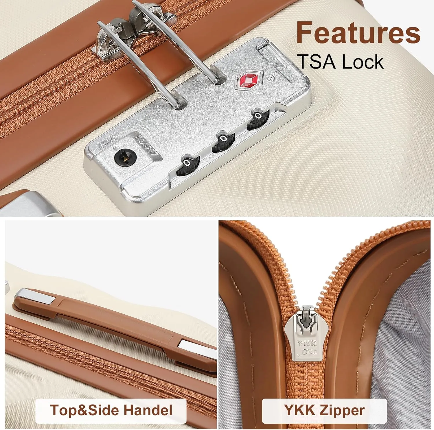 Somago Luggage Set of 3 Piece Suitcase Set Carry On Luggage with YKK Zipper TSA Lock ABS Hardside Luggage Spinner Wheels, Beige