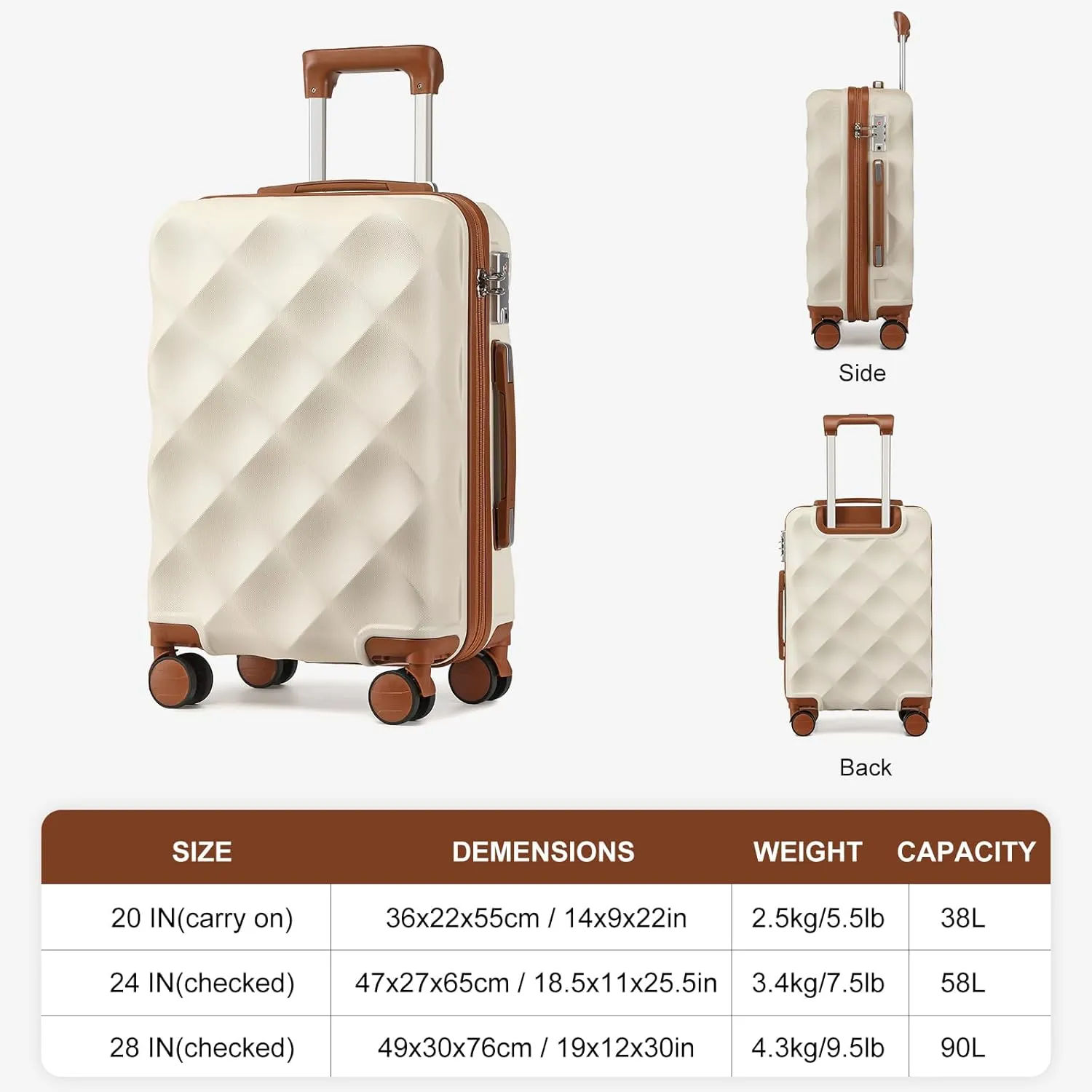 Somago Luggage Set of 3 Piece Suitcase Set Carry On Luggage with YKK Zipper TSA Lock ABS Hardside Luggage Spinner Wheels, Beige