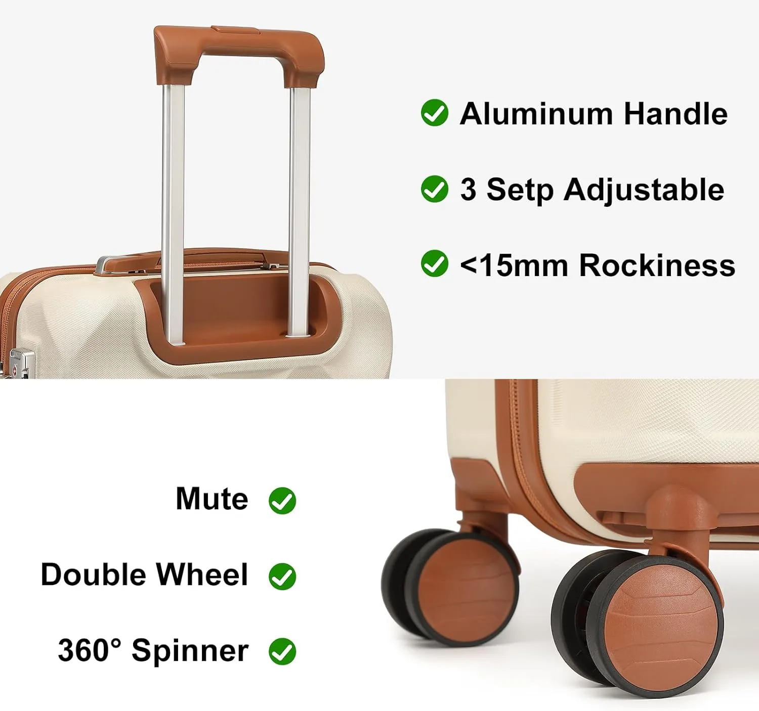 Somago Luggage Set of 3 Piece Suitcase Set Carry On Luggage with YKK Zipper TSA Lock ABS Hardside Luggage Spinner Wheels, Beige