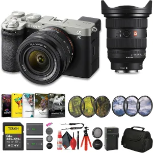 Sony Alpha 7C II Mirrorless Full-Frame Interchangeable Lens Camera - Silver with 28-60mm Lens (ILCE-7CM2L/S)   Sony FE 16-35mm f/2.8 GM II Lens   64GB Card   Filter Kit   Bag   More (Renewed)