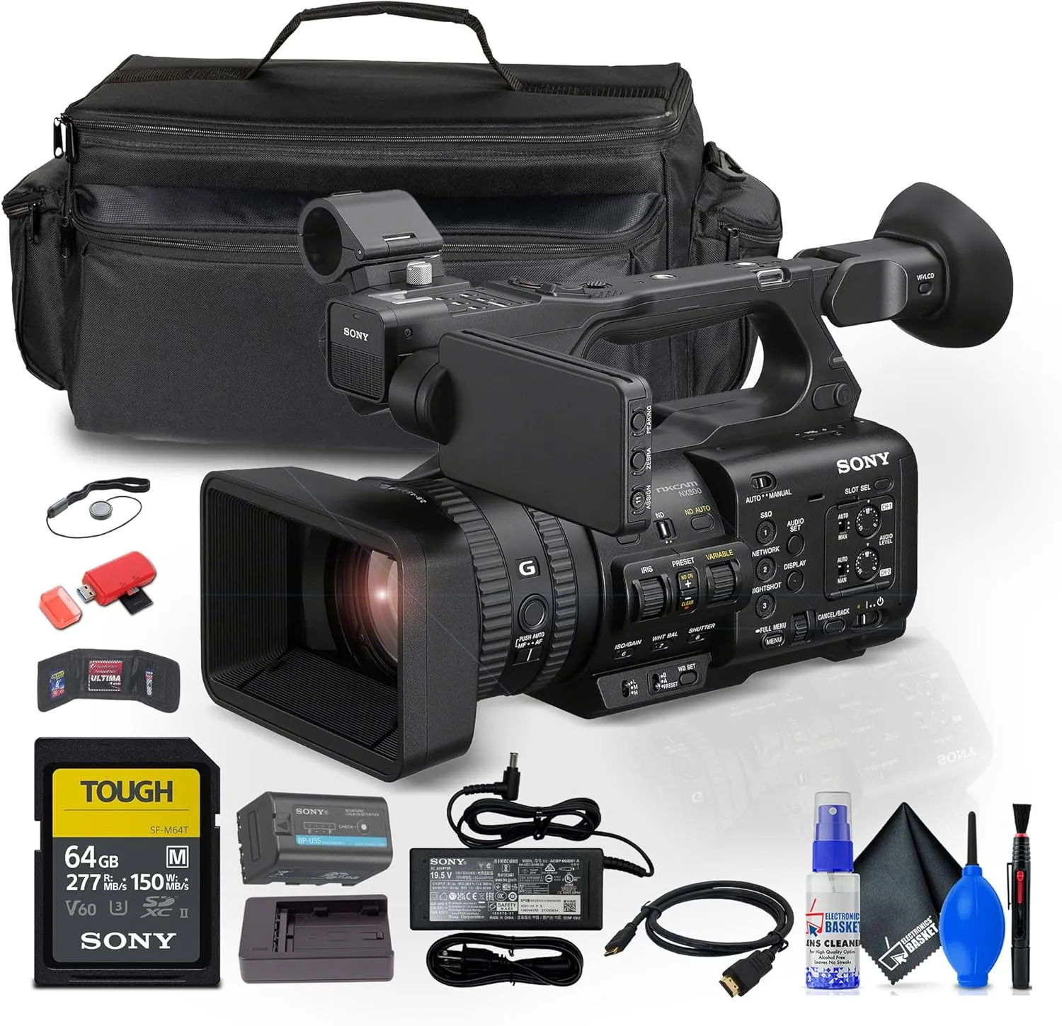 Sony PXW-Z200 4K 1" CMOS Sensor XDCAM Camcorder (PXW-Z200)   64GB SF-M Tough Series Memory Card   Large Case   Card Reader   Memory Wallet   Cap Keeper   Cleaning Kit   HDMI Cable (Renewed)