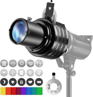 Soonpho Bowens Mount Conical Snoot kit for Flash Speedlite/Strobe Monolight/Photography LED Light,5 Color Filters and 15 Gobos Graphics Cards Included for Spotlight Effect