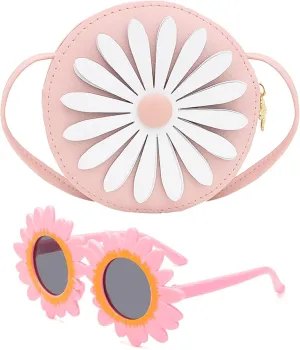SOTOGO 2 Pieces Little Girls Crossbody Bag Princess Purse Set Toddler Purse Cute Kids Handbag Fashion Sunglass for Girls, Pink