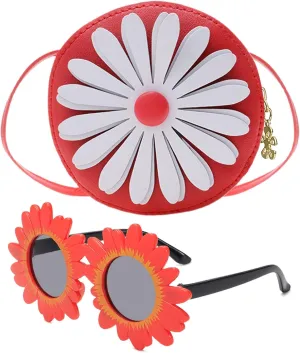 SOTOGO 2 Pieces Little Girls Crossbody Bag Princess Purse Set Toddler Purse Cute Kids Handbag Fashion Sunglass for Girls, Red