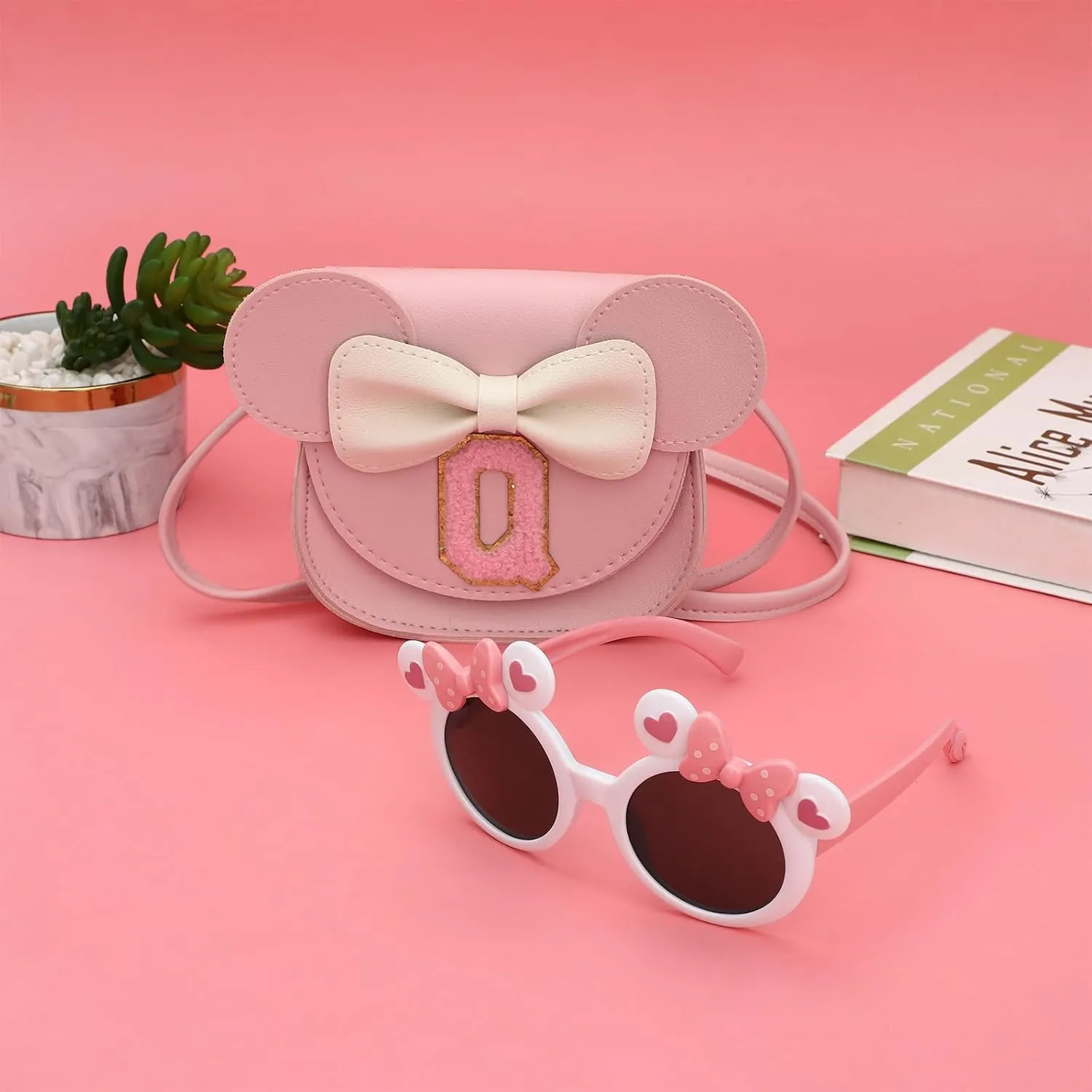SOTOGO 2 Pieces Little Girls Crossbody Bag Princess Purse Set Toddler Purse Cute Kids Handbag Fashion Sunglass for Girls