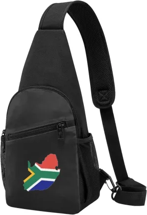 South African Flag Africa Map Unisex Chest Bag Lightweight Crossbody Shoulder Bag Travel Pocket Black