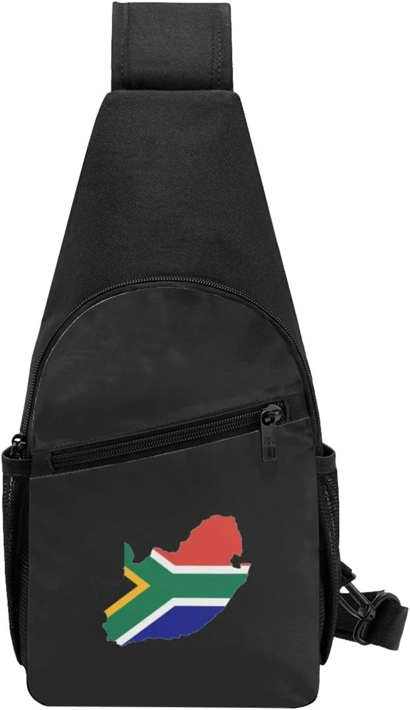 South African Flag Africa Map Unisex Chest Bag Lightweight Crossbody Shoulder Bag Travel Pocket Black