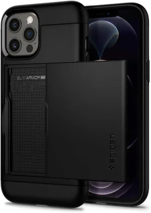 Spigen Slim Armor CS iPhone 12/12 Pro Case - Black, Extreme Protection, Metallic Finish
