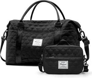 Sport Gym Duffel Bags for Women Black Cute Travel Weekender Tote Bag with Toiletry Bag Carry On Bag Overnight Bag with Wet Pocket Hospital Bag for Labor and Delivery