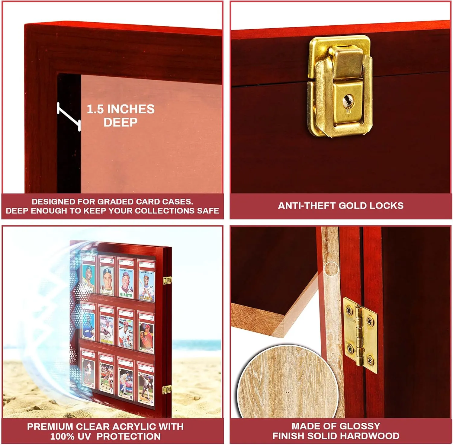 Sports Card Display Case, PSA Graded Card Display Case, Holds 12 Graded Sports Cards, Baseball Card Display Case