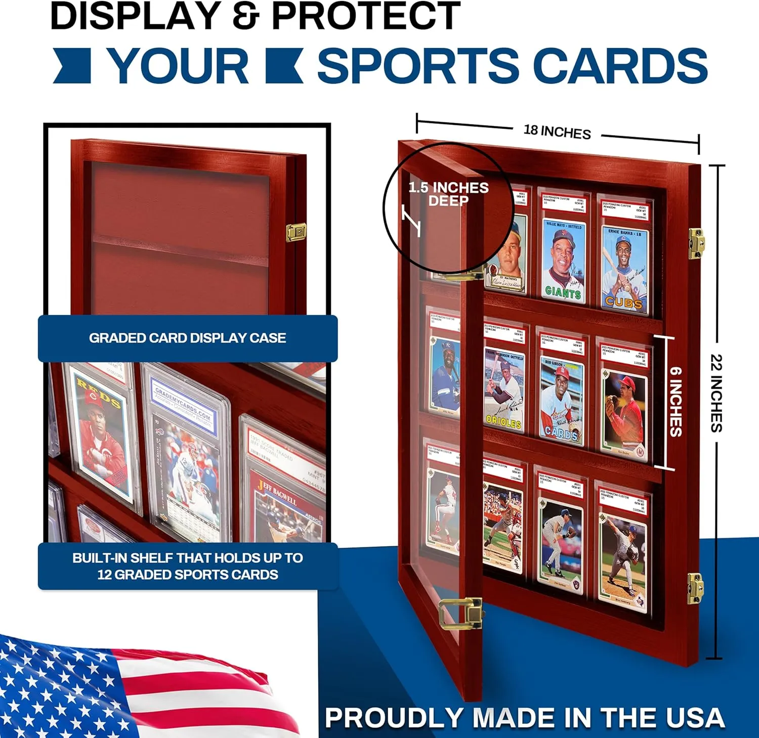 Sports Card Display Case, PSA Graded Card Display Case, Holds 12 Graded Sports Cards, Baseball Card Display Case