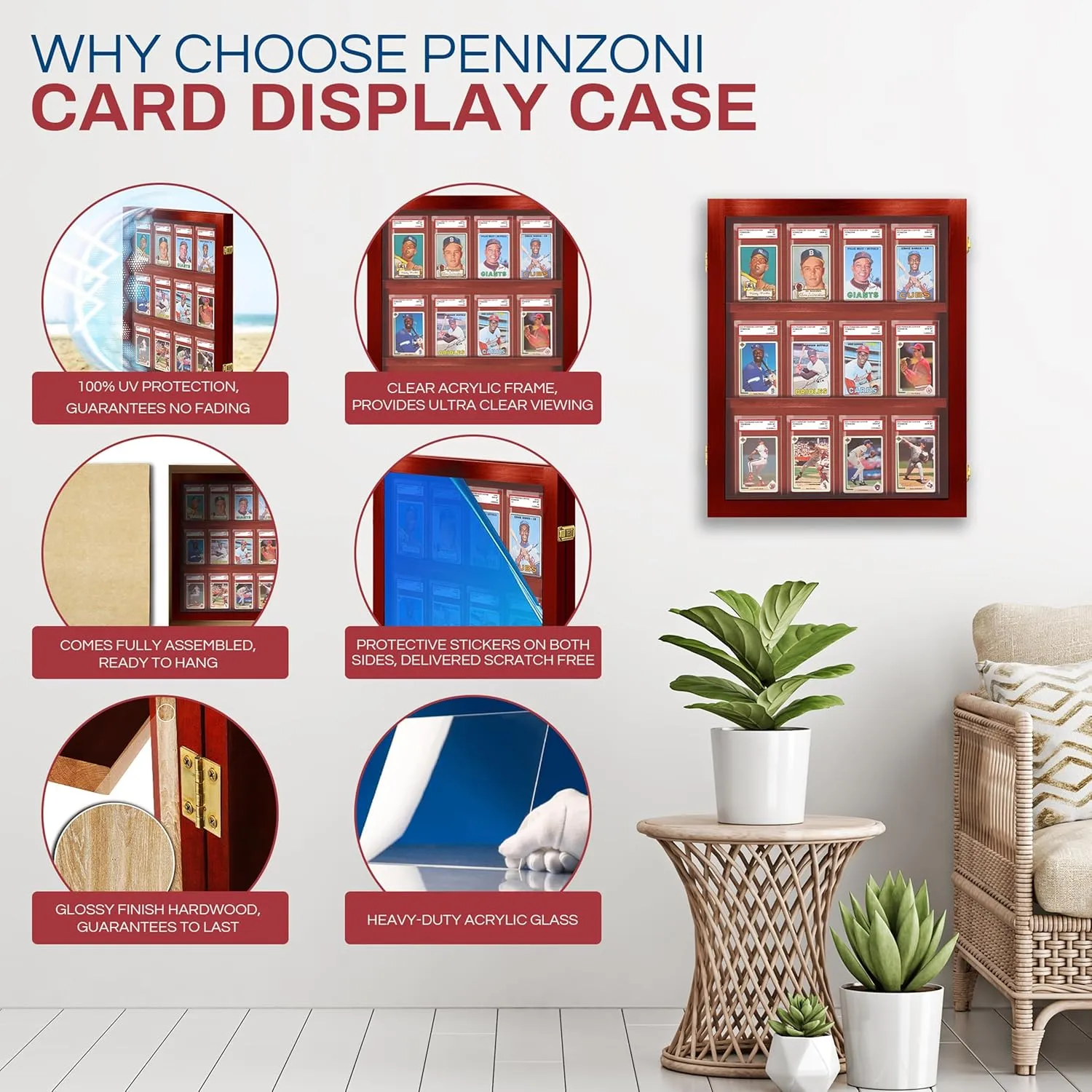 Sports Card Display Case, PSA Graded Card Display Case, Holds 12 Graded Sports Cards, Baseball Card Display Case