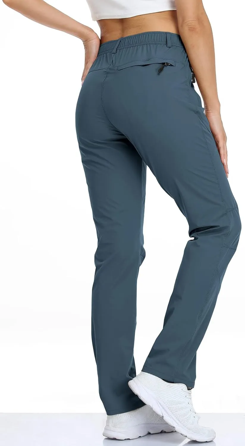 SPOSULEI Womens Summer Lightweight Pants Outdoor Nylon Quick Dry Travel Golf Hiking Sweatpants with Zipper Pockets
