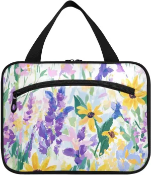 Spring Flowers Sunflower Iris Butterflies hanging makeup travel bag with hook, designer necessities toiletries bag for accessories must haves traveling bolsos para hombre L