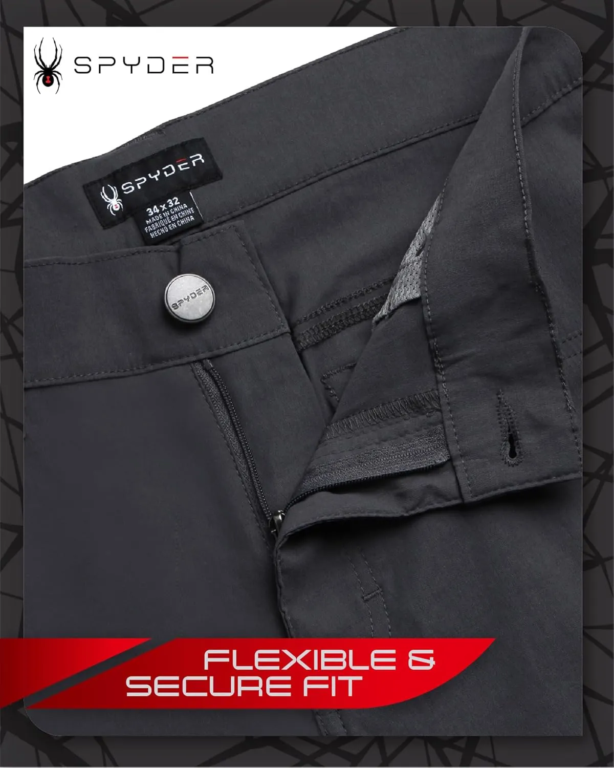 Spyder Mens Golf Pants - Lightweight Stretch Nylon Quick Dry Work Dress Pants for Men with UPF 30  and Pockets (Sizes: 30-38)