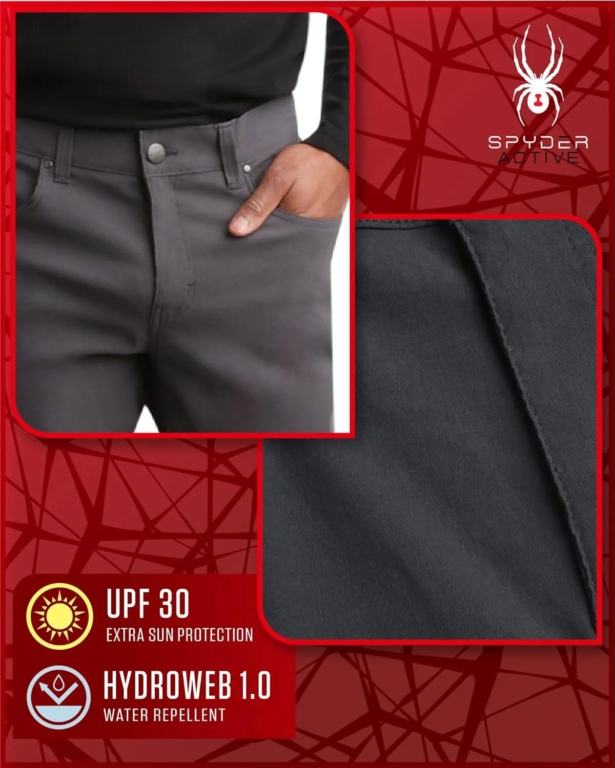 Spyder Mens Golf Pants - Lightweight Stretch Nylon Quick Dry Work Dress Pants for Men with UPF 30  and Pockets (Sizes: 30-38)