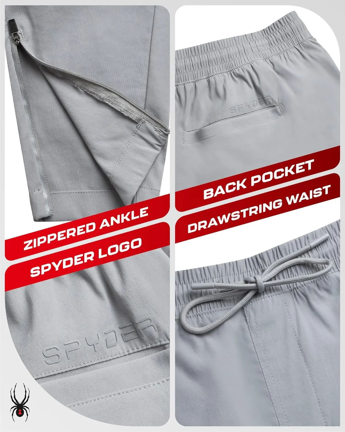 Spyder Mens Sweatpants - Athletic Nylon Stretch Pull On Workout Mens Jogger Pants with Drawstring and Pockets (Sizes: S-XL)