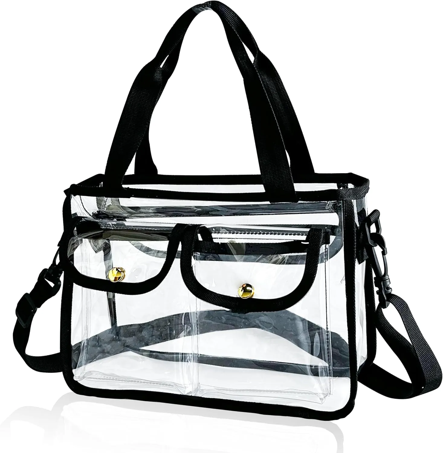 Stadium Approved Clear PVC Travel Makeup Set Bag Large Capacity Waterproof Clear Tote Bag with Zipper Shoulder Strap and External Pockets