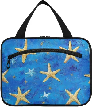 Starfish Blue Watercolor hanging travel cosmetic bag with hook, designer accessories shaving kit bag for men for travel essentials hotel bolsa de maquillaje para mujer L