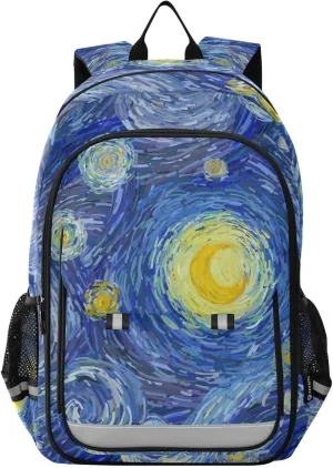 Starry Night Art Backpack for Girls-Boys Middle-School Elementary Bookbags Toddler School Bags Child Lightweight Preschool Large Bookbags