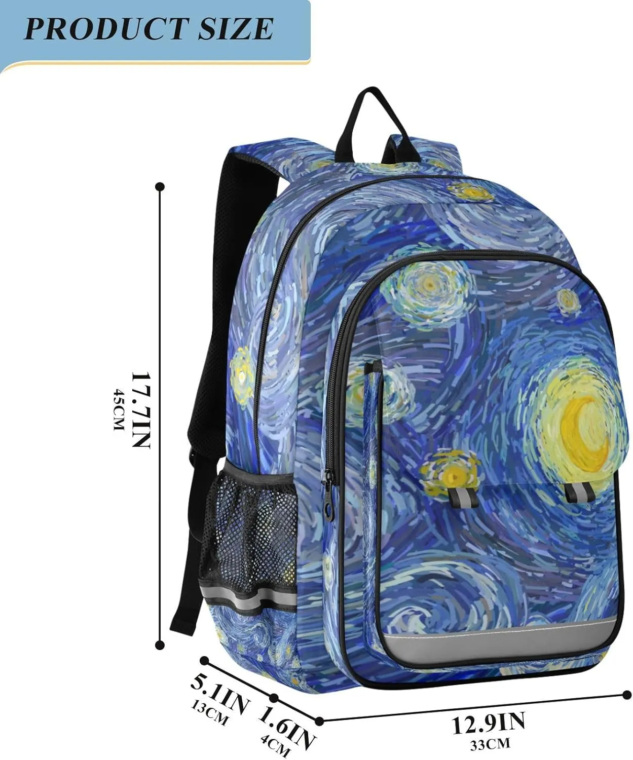 Starry Night Art Backpack for Girls-Boys Middle-School Elementary Bookbags Toddler School Bags Child Lightweight Preschool Large Bookbags