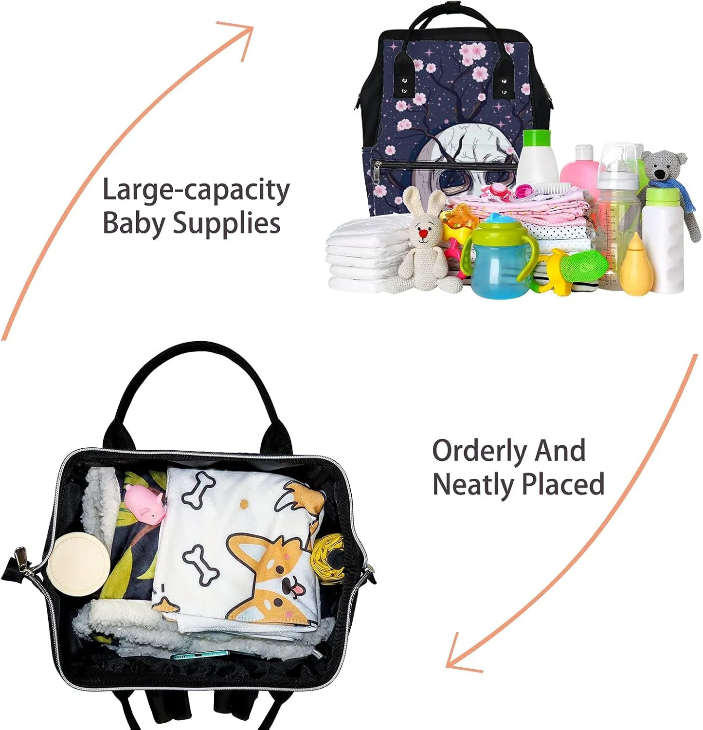 Stars Twinkle Flower Tree Growing Out Human Skull Diaper Bag Backpack, waterproof backpack Baby Nappy Changing Bags Laptop Backpack for Travel, Large Capacity, Durable and Stylish for Woman and Men.
