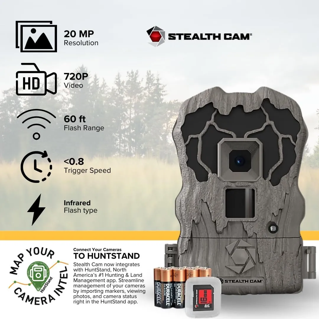 Stealth Cam Browtine 20MP Trail/Game Camera with 720P HD Video, 0.8s Trigger Speed, 60 Feet Flash, Night Mode, and 1-3 Image Burst - Camo (10 Pack)