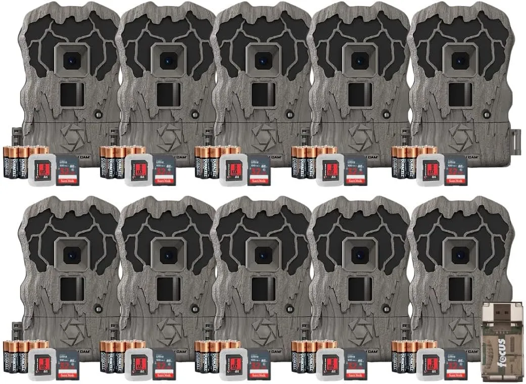 Stealth Cam Browtine 20MP Trail/Game Camera with 720P HD Video, 0.8s Trigger Speed, 60 Feet Flash, Night Mode, and 1-3 Image Burst - Camo (10 Pack)
