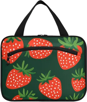 Strawberry Vector Black Red hanging toiletries travel bag women with hook, designer expandable bags for men for adults hotel estuche para guardar maquillaje M