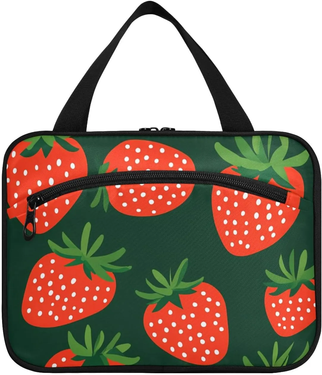Strawberry Vector Black Red hanging toiletries travel bag women with hook, designer expandable bags for men for adults hotel estuche para guardar maquillaje M