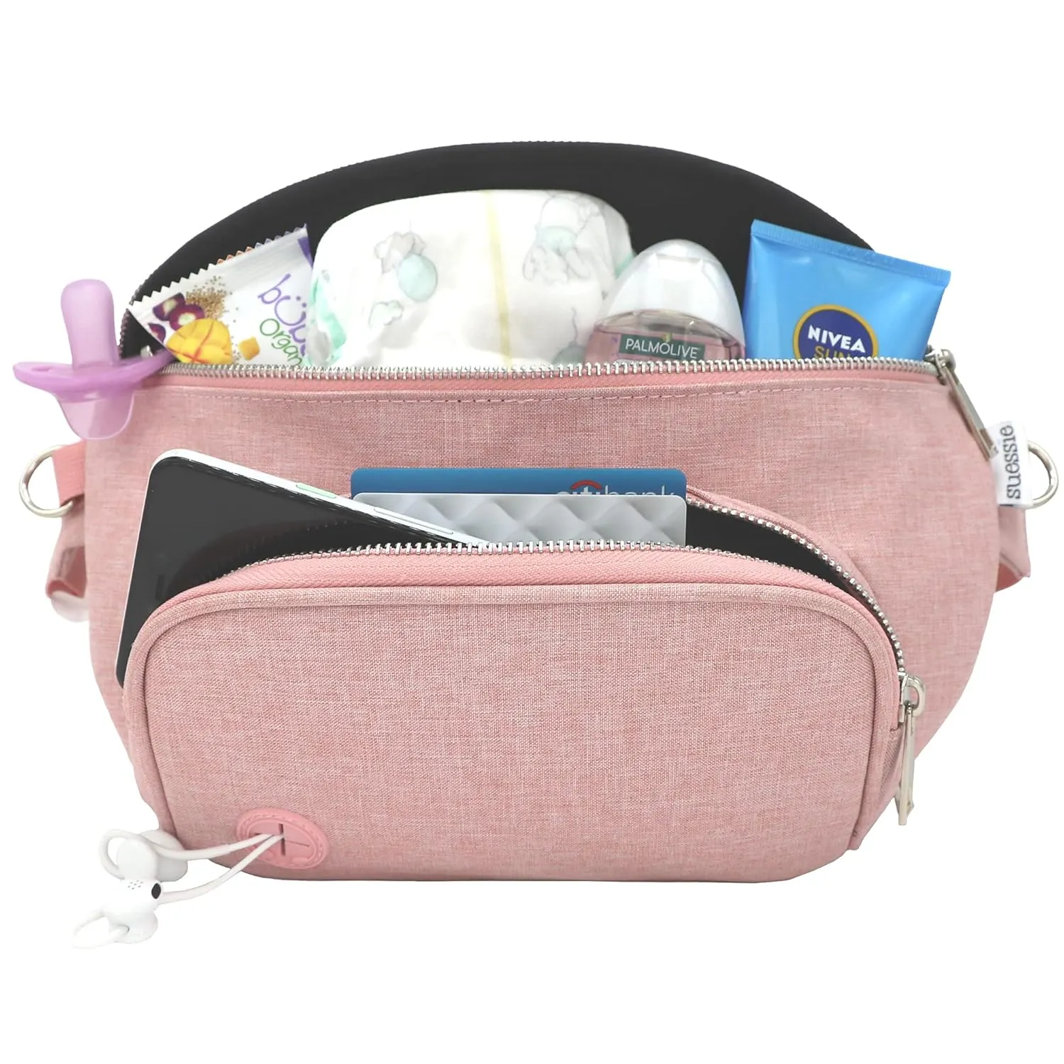 Suessie Fanny Pack Diaper Bag - with Baby Changing Pad & Waterproof Wipes Pocket - Stroller Organizer