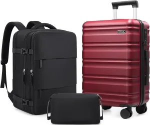 Suitcase Set 3 Piece, 20 IN Carry On Luggage with PC Hard Shell, TSA Lock Spinner Wheels Extension Handle Suitcase Set, Luggage Set With Fully Lined Interior