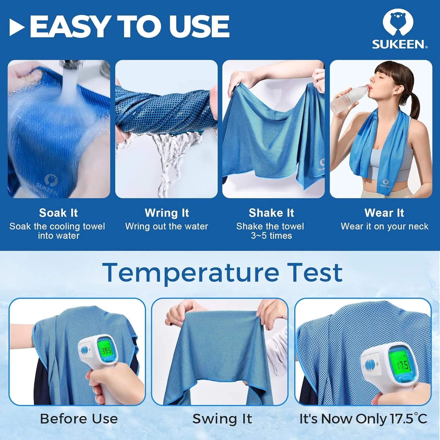 Sukeen Cooling Towels for Neck and Face (40" x 12"), Cooling Towel 6 Pack, Microfiber Best Sports Cooling Cool Towels for Hot Weather, Soft Breathable Cooling Towels for Sweat Athletes Men Women