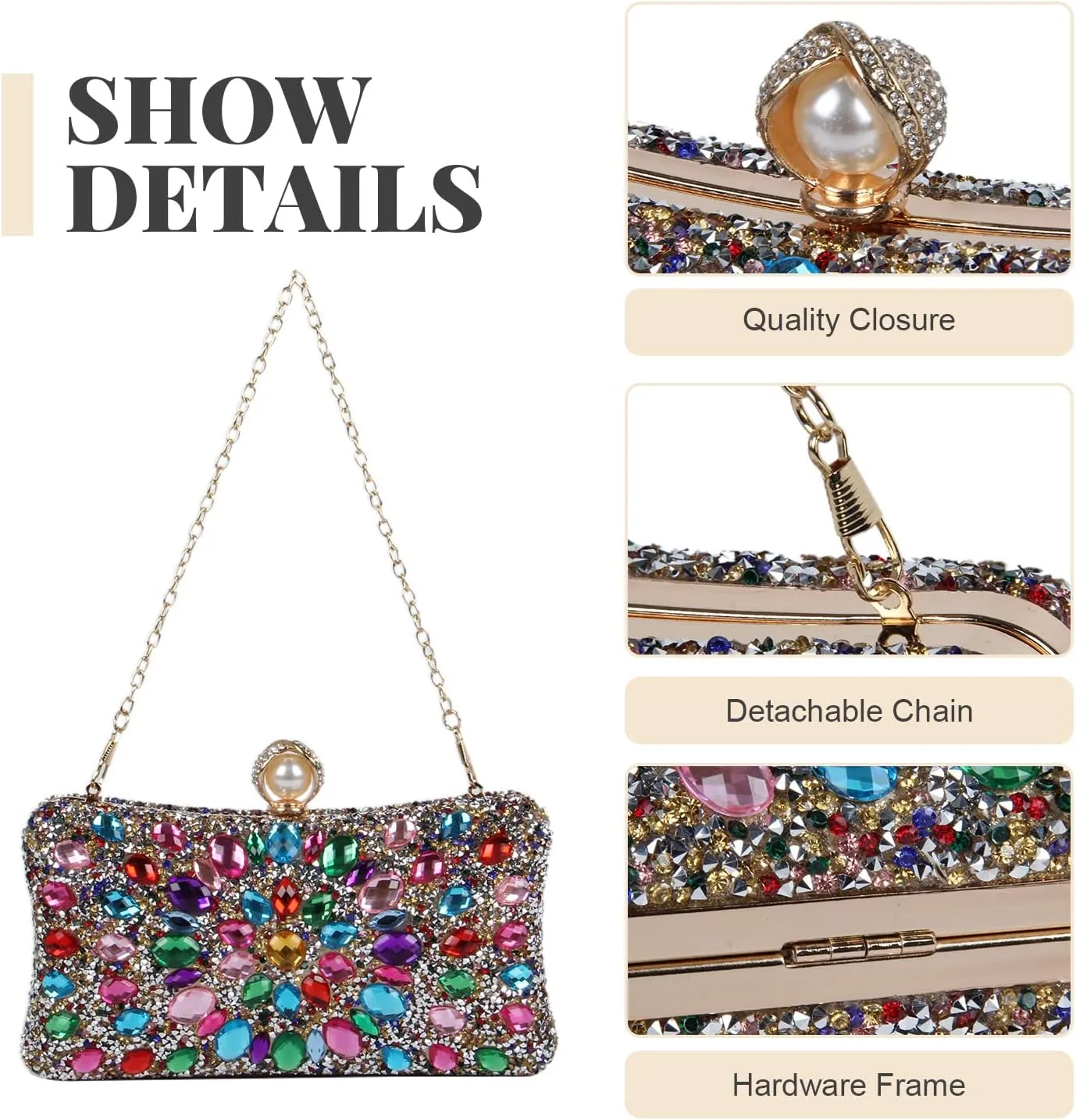 SUKUTU Women Rhinestone Evening Bag MultiColored Dazzling Crystal Clutch Bag Party Bridal Wedding Cocktail Handbag