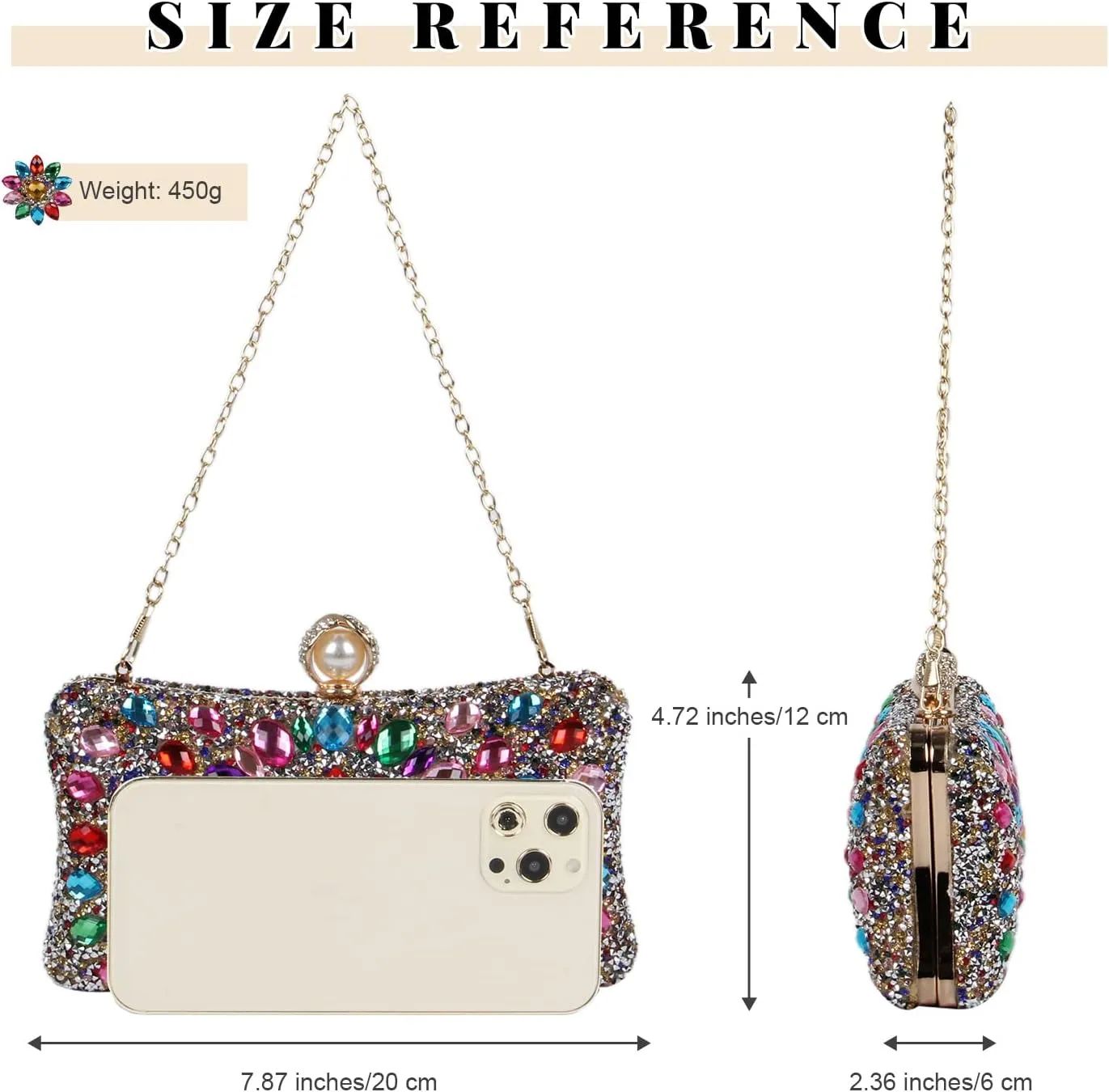 SUKUTU Women Rhinestone Evening Bag MultiColored Dazzling Crystal Clutch Bag Party Bridal Wedding Cocktail Handbag