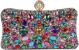 SUKUTU Women Rhinestone Evening Bag MultiColored Dazzling Crystal Clutch Bag Party Bridal Wedding Cocktail Handbag