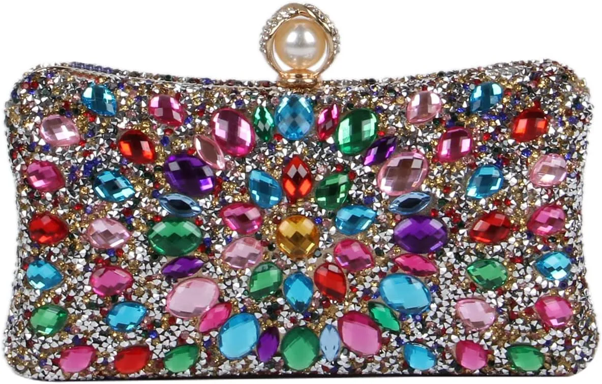 SUKUTU Women Rhinestone Evening Bag MultiColored Dazzling Crystal Clutch Bag Party Bridal Wedding Cocktail Handbag