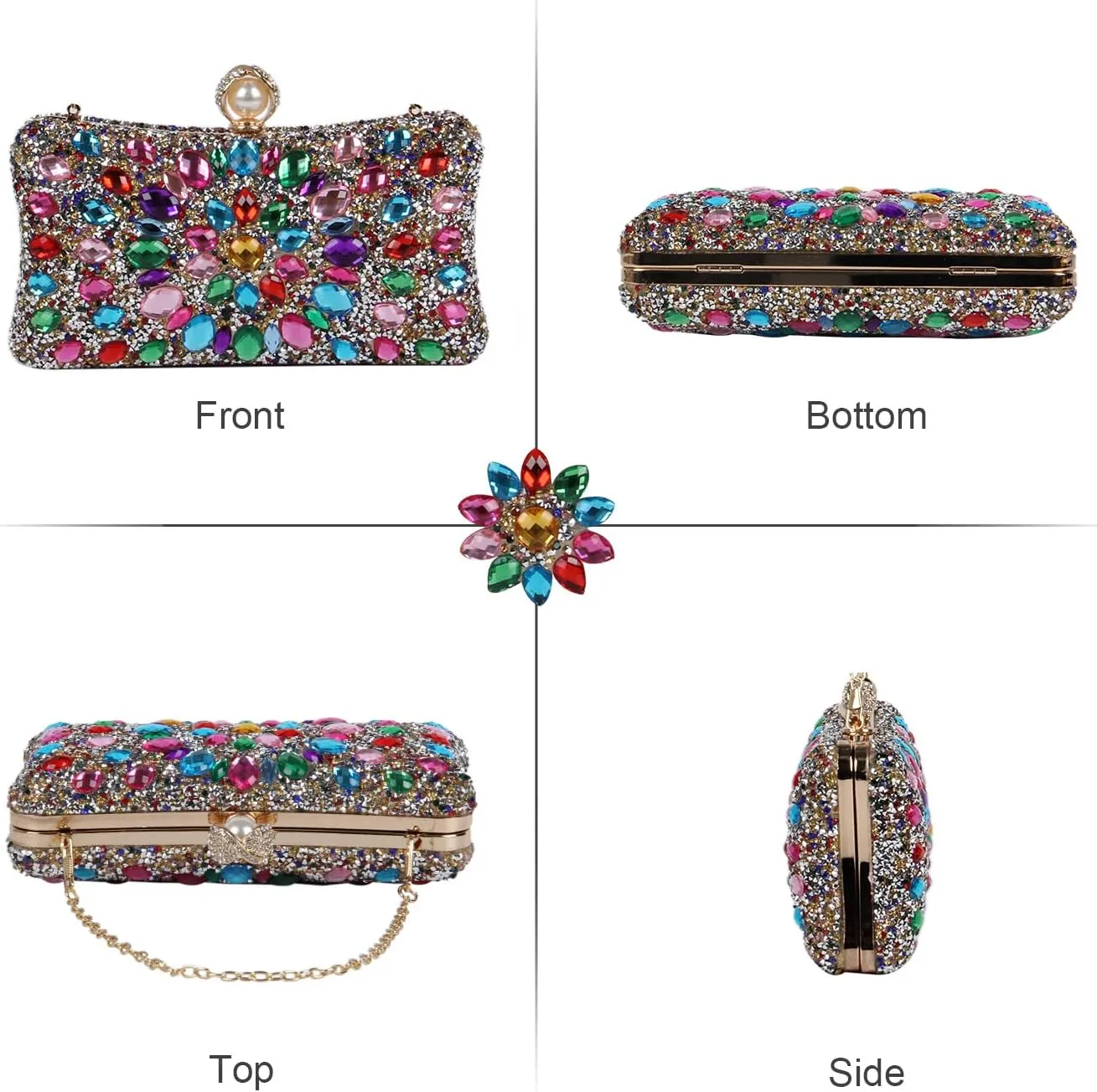 SUKUTU Women Rhinestone Evening Bag MultiColored Dazzling Crystal Clutch Bag Party Bridal Wedding Cocktail Handbag