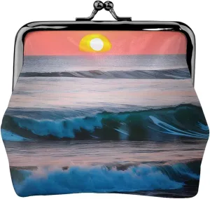Sunset and Sunrise with Ocean Sea Waves print Coin Purse, Mini Change Purse for Women Small Coin Purse for Key Headset Lipstick