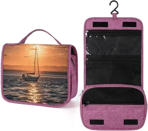 Sunset Seascape Sailboat Floating Travel Toiletry Bag for Women,Hanging Toiletry Organizer with Hook, Makeup Bag Travel Organizer for Shampoo,Toiletriesl