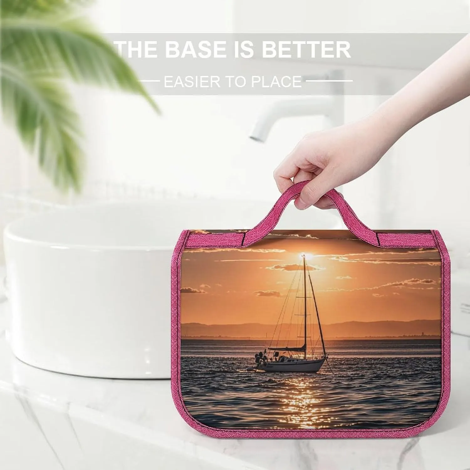 Sunset Seascape Sailboat Floating Travel Toiletry Bag for Women,Hanging Toiletry Organizer with Hook, Makeup Bag Travel Organizer for Shampoo,Toiletriesl