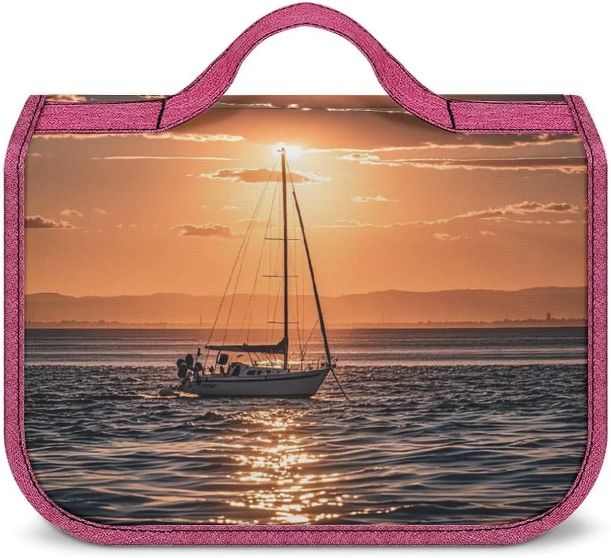 Sunset Seascape Sailboat Floating Travel Toiletry Bag for Women,Hanging Toiletry Organizer with Hook, Makeup Bag Travel Organizer for Shampoo,Toiletriesl