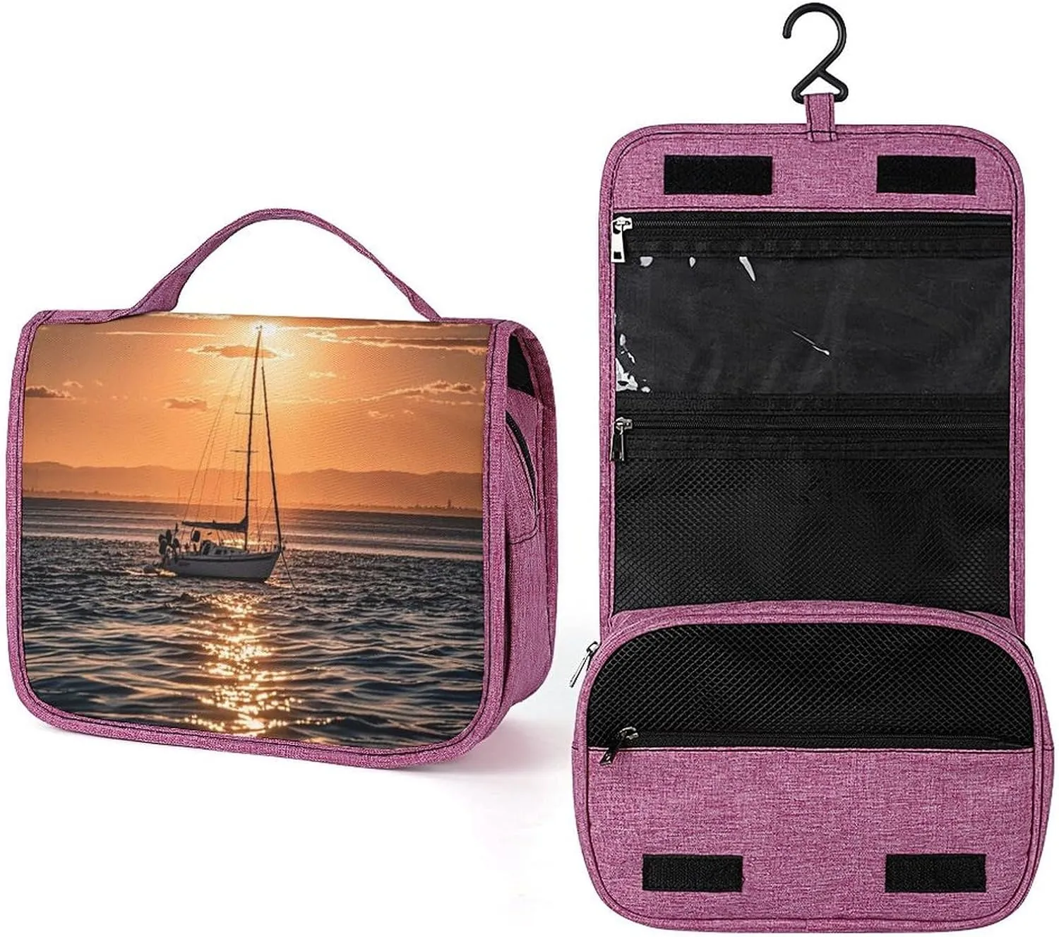 Sunset Seascape Sailboat Floating Travel Toiletry Bag for Women,Hanging Toiletry Organizer with Hook, Makeup Bag Travel Organizer for Shampoo,Toiletriesl