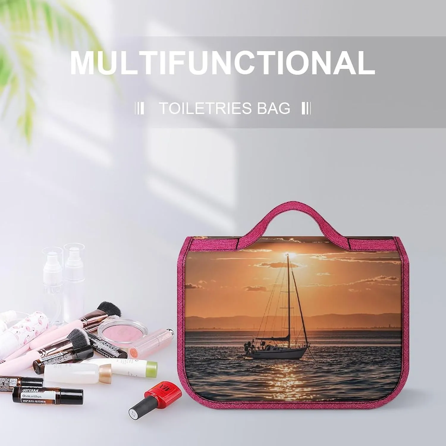 Sunset Seascape Sailboat Floating Travel Toiletry Bag for Women,Hanging Toiletry Organizer with Hook, Makeup Bag Travel Organizer for Shampoo,Toiletriesl