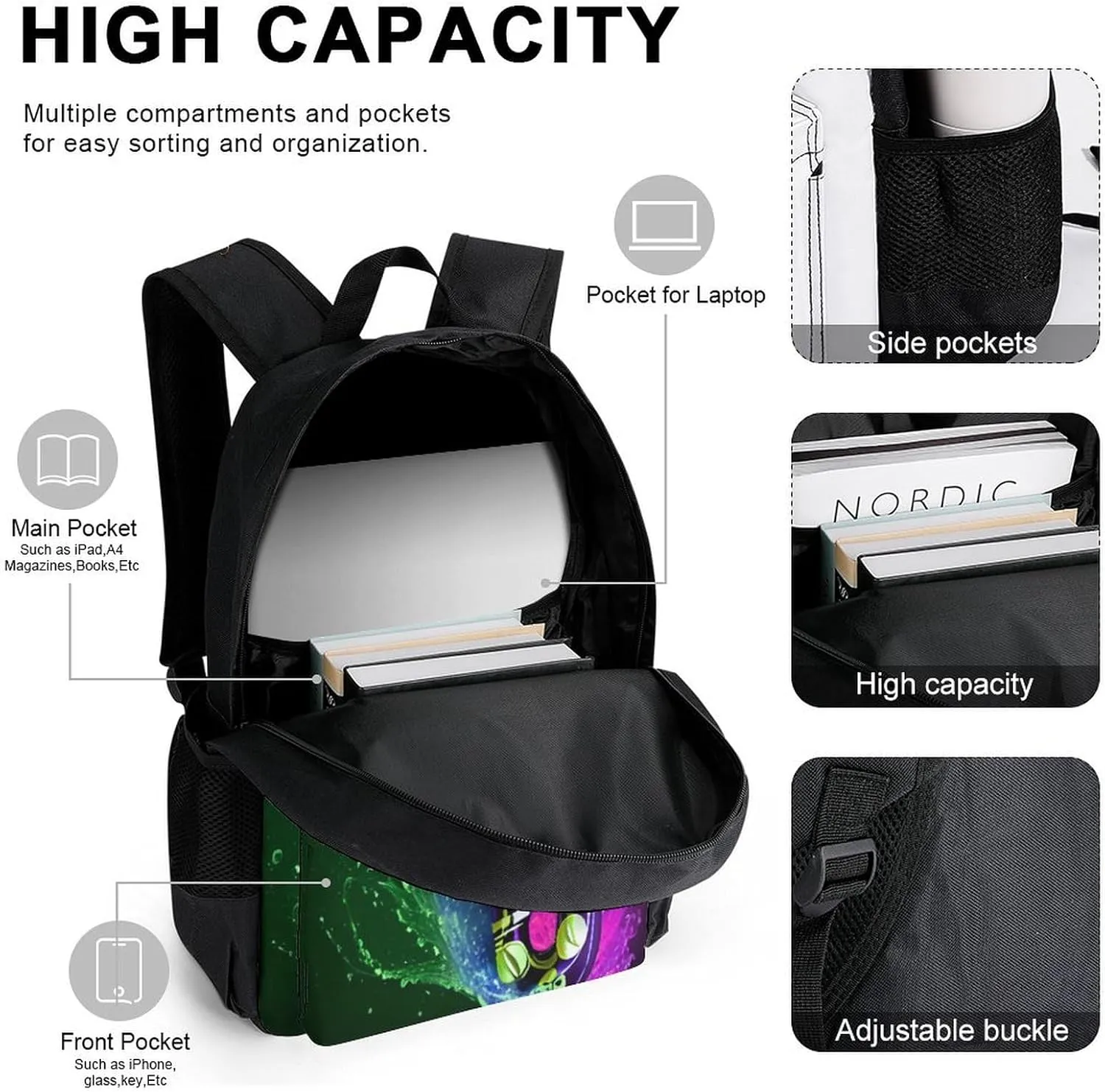 Supdreamc 3 Pcs Rucksack Saxophone In Fire And Water Art Traveling & Camping Backpack Sets - Large Capacity Multipurpose Anti-Theft Bookbag for Men Women, One Size