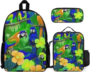 Supdreamc 3 Piece Daypack Big Capacity Shoulder Bag Backpack for Outdoors Bicycle - Macaw Birds Amazon Rainforest Art, Travel Hiking Daypack