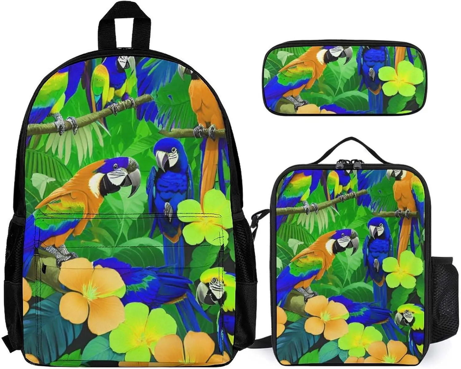Supdreamc 3 Piece Daypack Big Capacity Shoulder Bag Backpack for Outdoors Bicycle - Macaw Birds Amazon Rainforest Art, Travel Hiking Daypack
