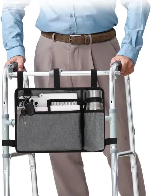 supregear Accessories Bag for Walker, Wheelchair, Rollator - Walker Basket Bag w/Cup Holder - Seniors Caddy Attachment Pouch for Walkers, Water Resistant Large Capacity Carry Storage Carrier Tote